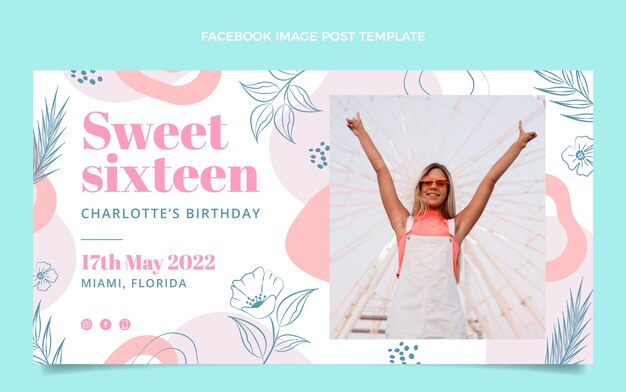 Hand drawn flat design sweet 16 template