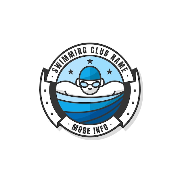 手描きのフラットなデザインの水泳のロゴ