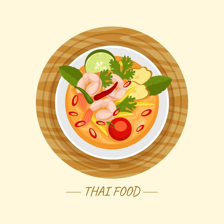 무료 Vector 손으로 그린 평면 디자인 태국 음식 그림