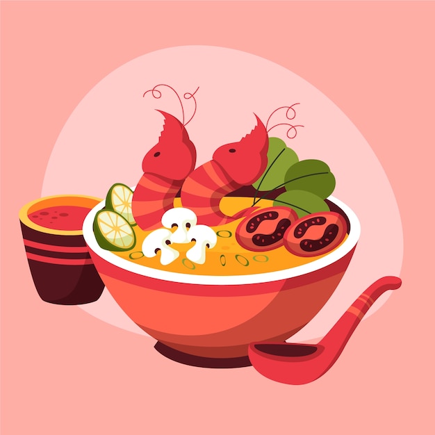 Hand drawn flat design thai food illustration