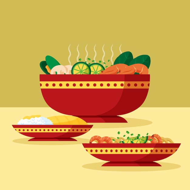 Hand drawn flat design thai food illustration