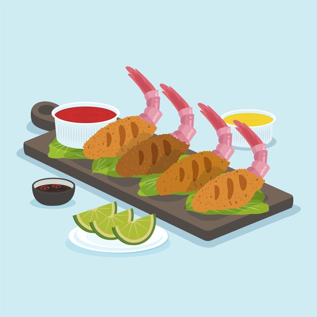 Hand drawn flat design thai food illustration