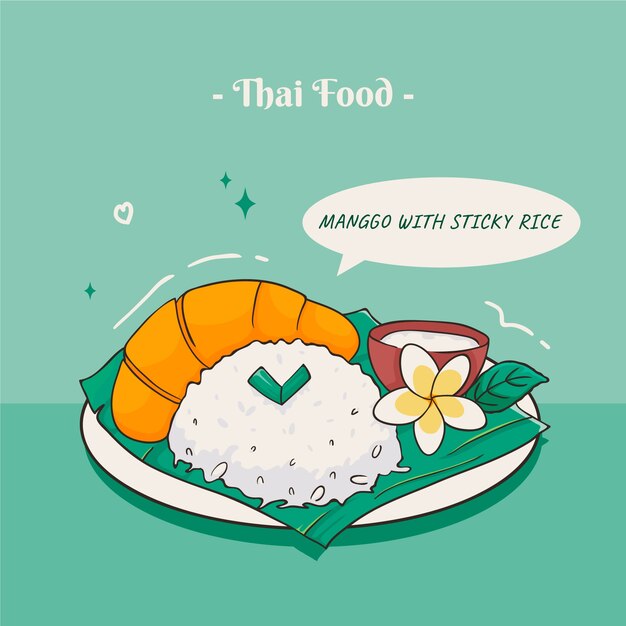 Hand drawn flat design thai food illustration