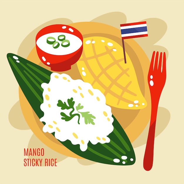 Hand drawn flat design thai food illustration