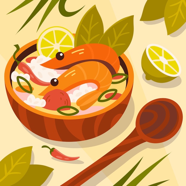 Hand drawn flat design thai food illustration