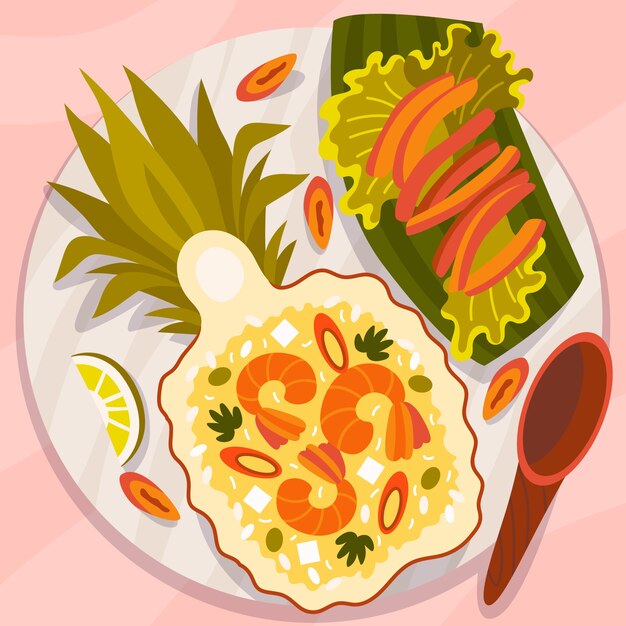 Hand drawn flat design thai food illustration