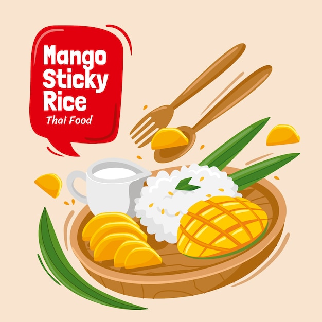 Бесплатное векторное изображение Нарисованная рукой иллюстрация тайской еды плоского дизайна