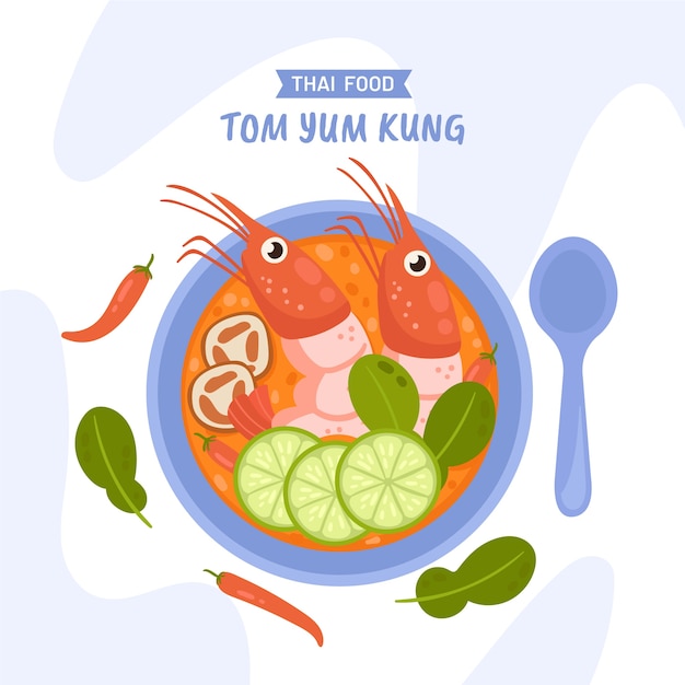 Hand drawn flat design thai food