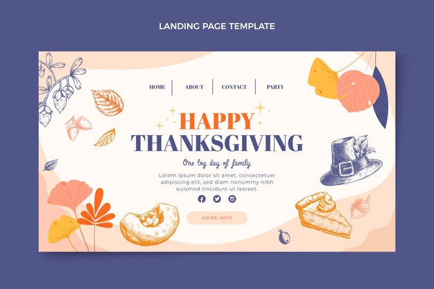 Hand drawn flat design thanksgiving landing page