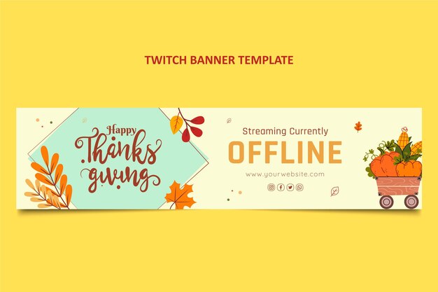 Hand drawn flat design thanksgiving twitch banner