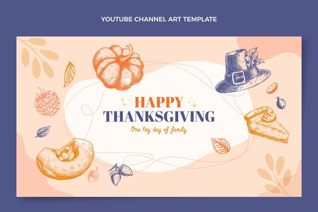 Hand drawn flat design thanksgiving youtube channel art