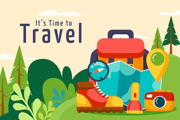 Hand drawn flat design travel background