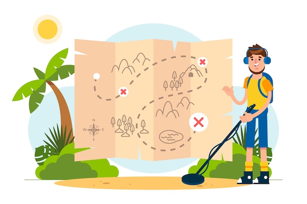 Free vector hand drawn flat design treasure hunt illustration