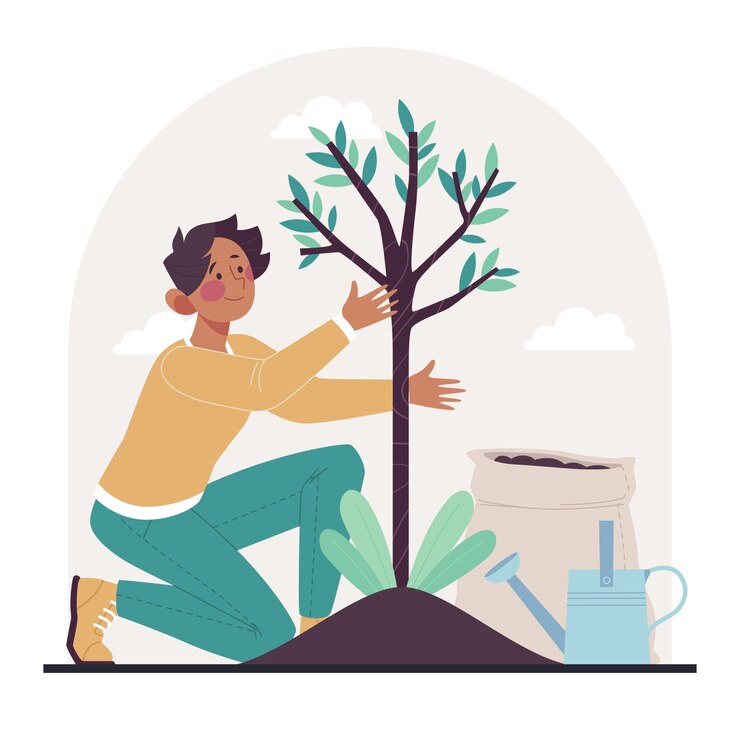 Free Vector hand drawn flat design tree planting illustration