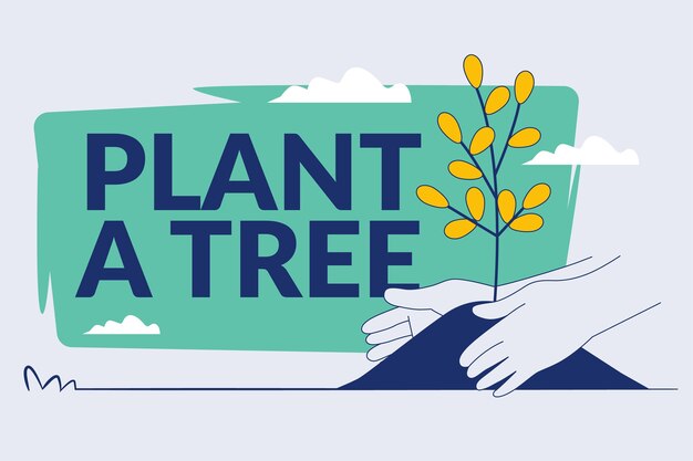 Hand drawn flat design tree planting illustration