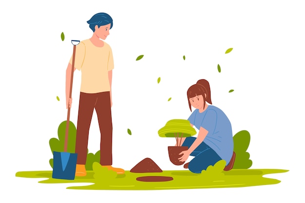 Free vector hand drawn flat design tree planting illustration