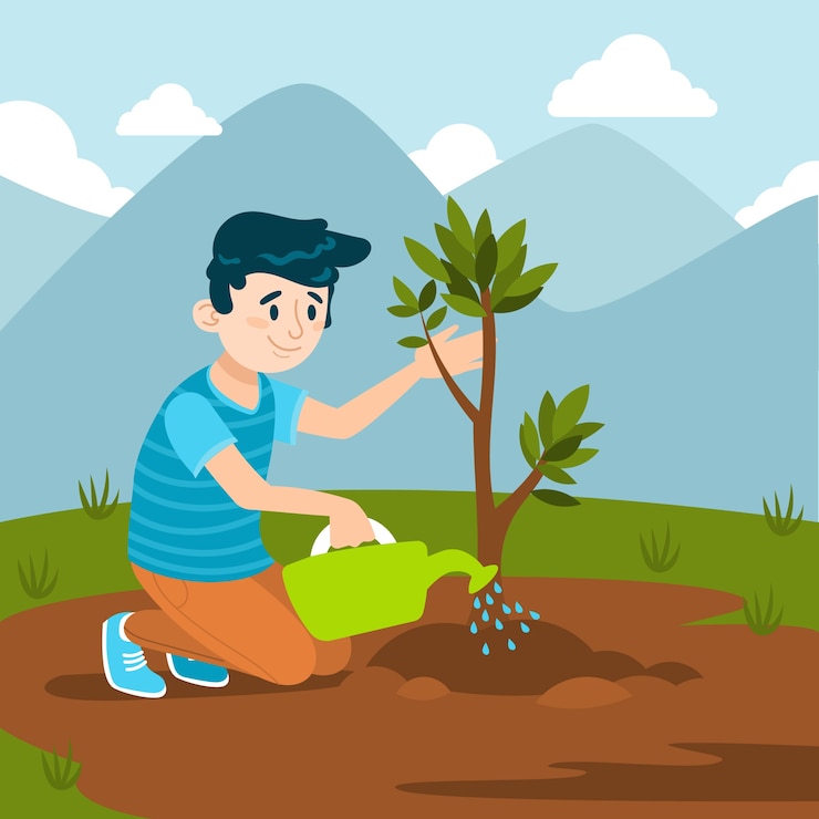 Free Vector hand drawn flat design tree planting illustration