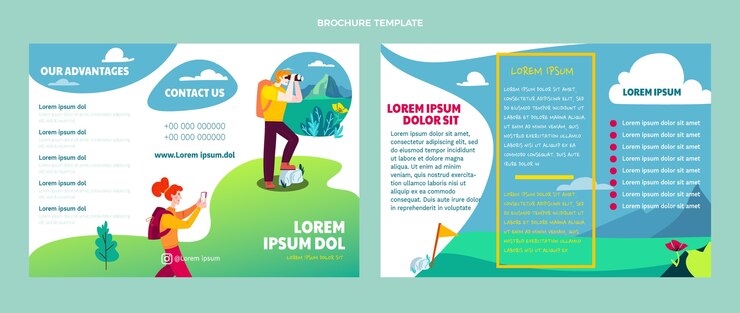 Free Vector hand drawn flat design trekking brochure