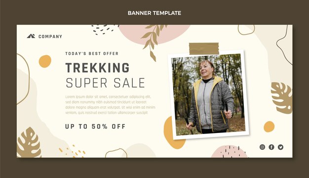 Hand drawn flat design trekking sale background