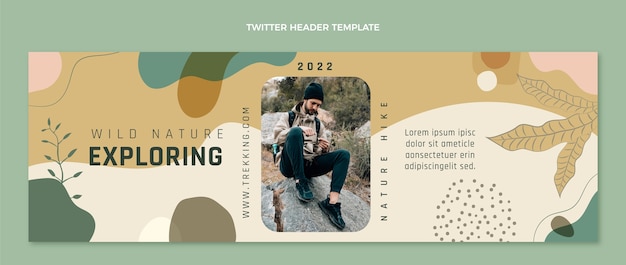 Hand drawn flat design trekking twitter header