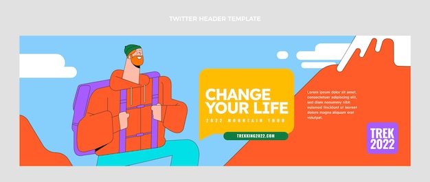 Free vector hand drawn flat design trekking twitter header