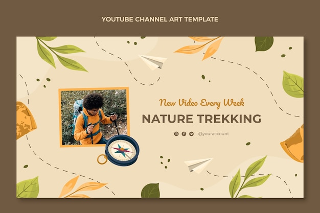 Miniatura di youtube da trekking con design piatto disegnato a mano
