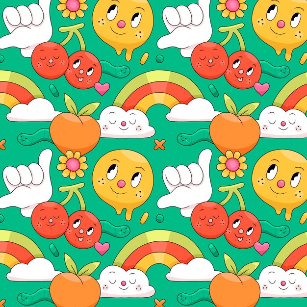 Hand drawn flat design of  trendy cartoon pattern