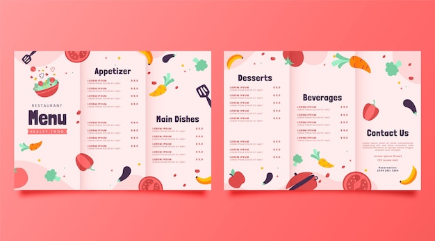 Menu a tre ante dal design piatto disegnato a mano