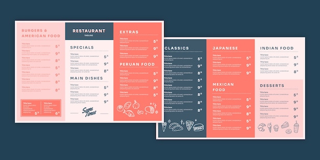 Vettore gratuito menu a tre ante dal design piatto disegnato a mano