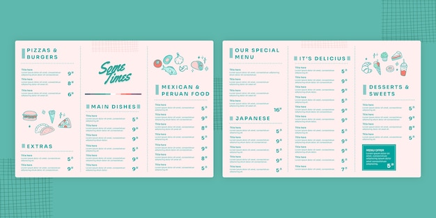 Vettore gratuito menu a tre ante dal design piatto disegnato a mano