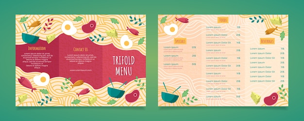 Vettore gratuito menu a tre ante dal design piatto disegnato a mano