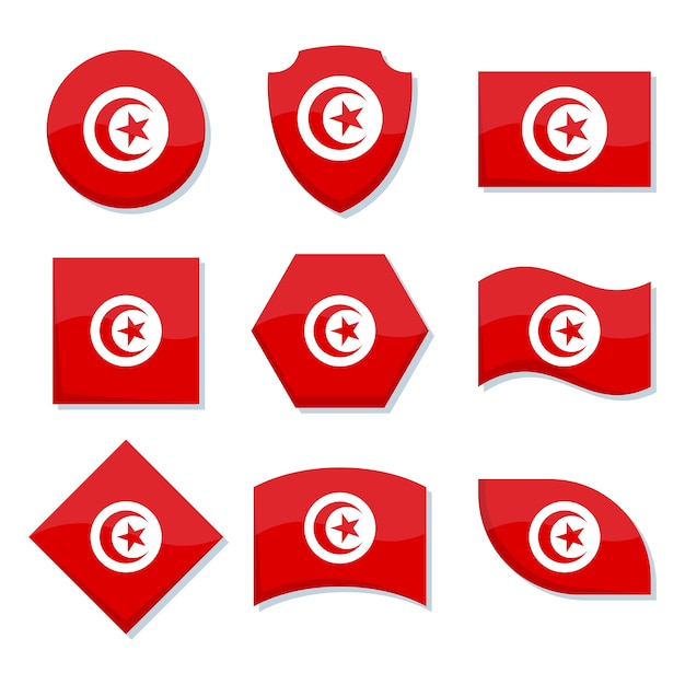 Ручной обращается плоский дизайн национальных гербов туниса