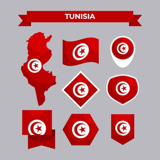 Vettore gratuito emblemi nazionali della tunisia dal design piatto disegnato a mano