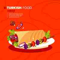 무료 벡터 손으로 그린 평면 디자인 터키 음식 그림