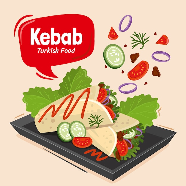 Hand drawn flat design turkish food illustration