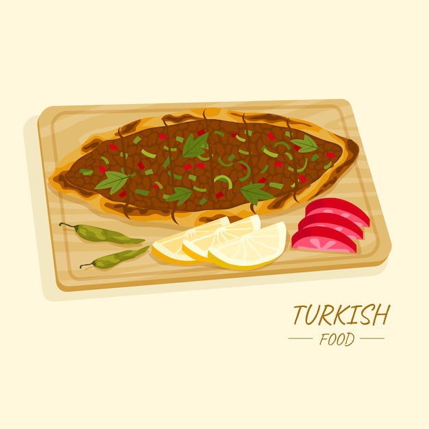 手描きのフラットなデザインのトルコ料理