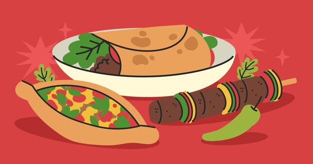 Hand drawn flat design turkish food