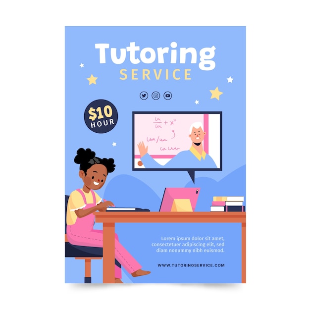 Free vector hand drawn flat design tutoring flyer