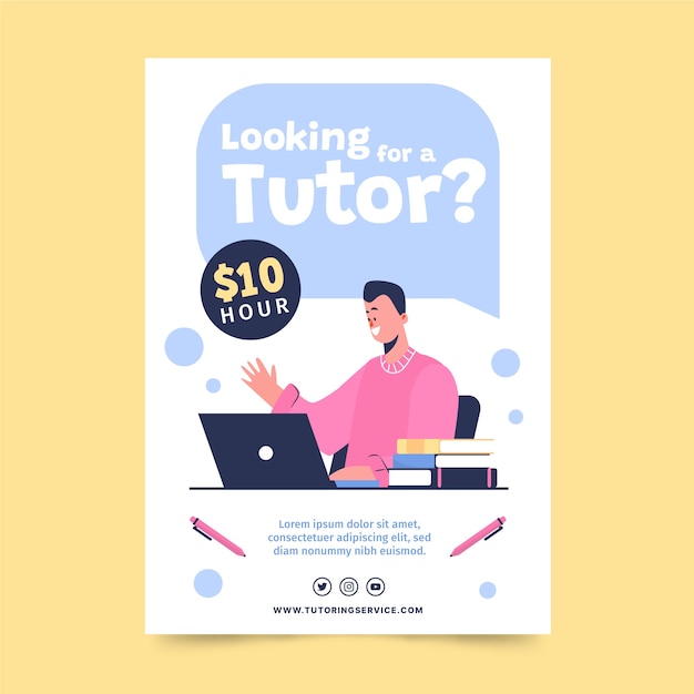 Free vector hand drawn flat design tutoring flyer