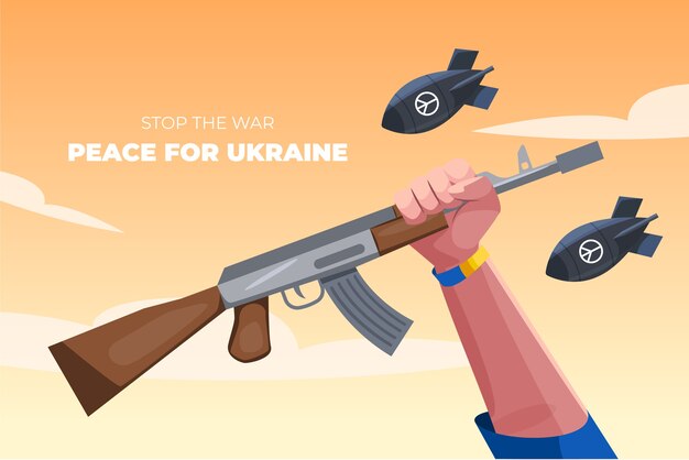 手描きフラットデザインウクライナ戦争イラスト