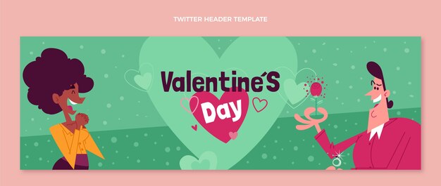 Hand drawn flat design valentines day twitter header