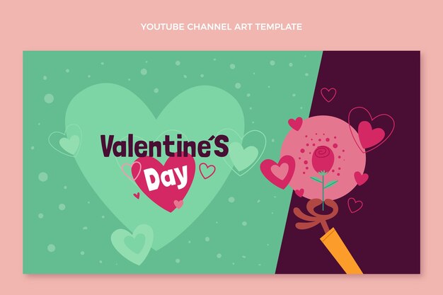 Arte del canale youtube di san valentino di design piatto disegnato a mano