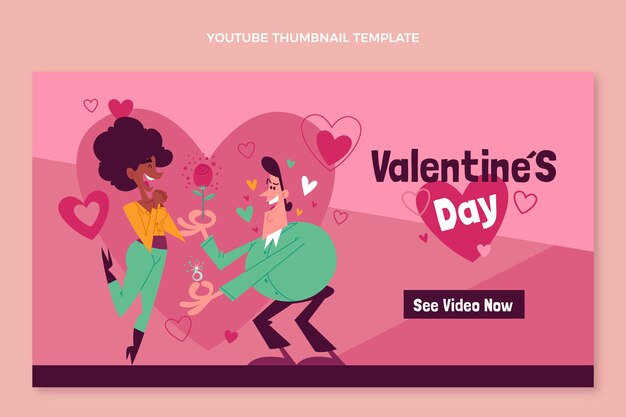 Free vector hand drawn flat design valentines day youtube thumbnail