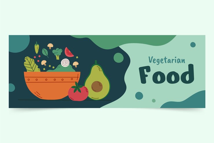 Free Vector hand drawn flat design vegetarian food facebook cover