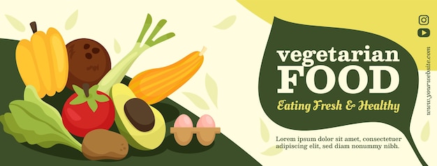 Hand drawn flat design vegetarian food facebook cover