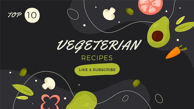 Free vector hand drawn flat design  vegetarian food youtube channel art