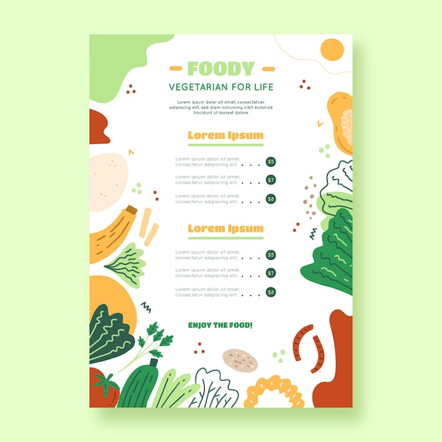 Free vector hand drawn flat design vegetarian menu