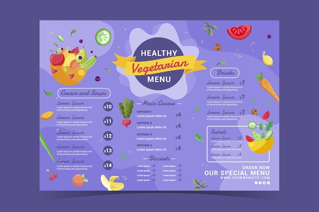 Vettore gratuito menu vegetariano design piatto disegnato a mano