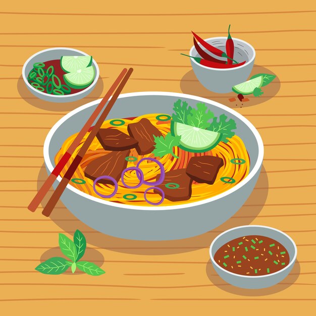 手描きフラットデザインベトナム料理イラスト