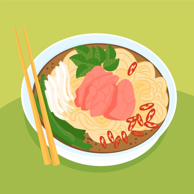 Hand drawn flat design vietnamese food illustration